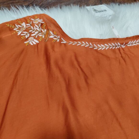 Free People Summer Boho Embroidered Batwing Tangerine Kimono Top Women's XS NWT - Picture 11 of 16